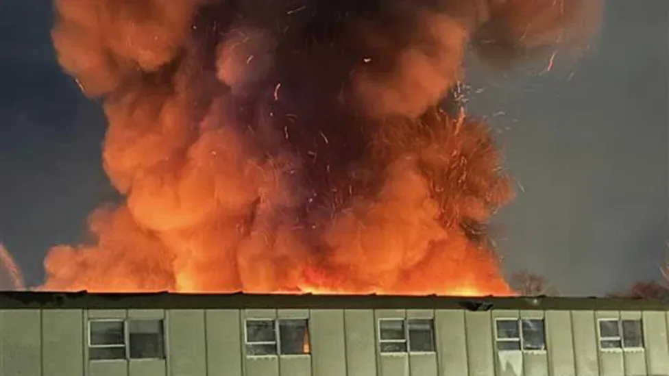 Firefighters combat fire at fireworks facility