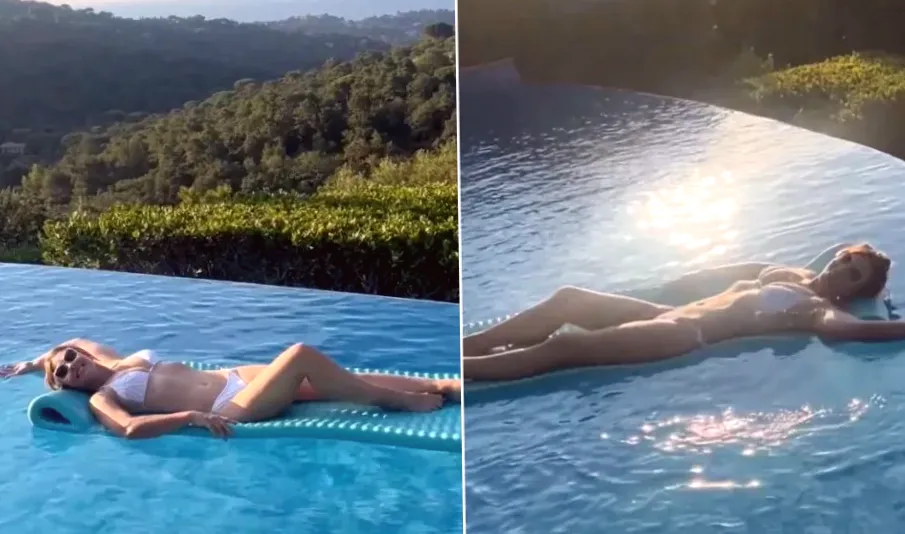 Elizabeth Hurley Shows Off Her Toned Stomach in White Bikini by the Pool