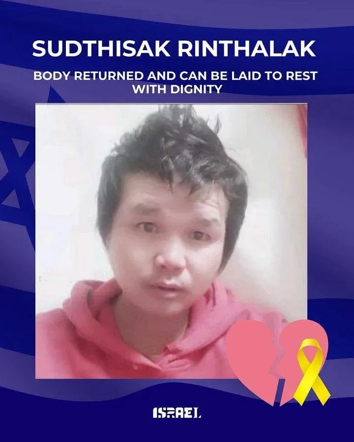 Thai hostage's body repatriated from Gaza to Israel